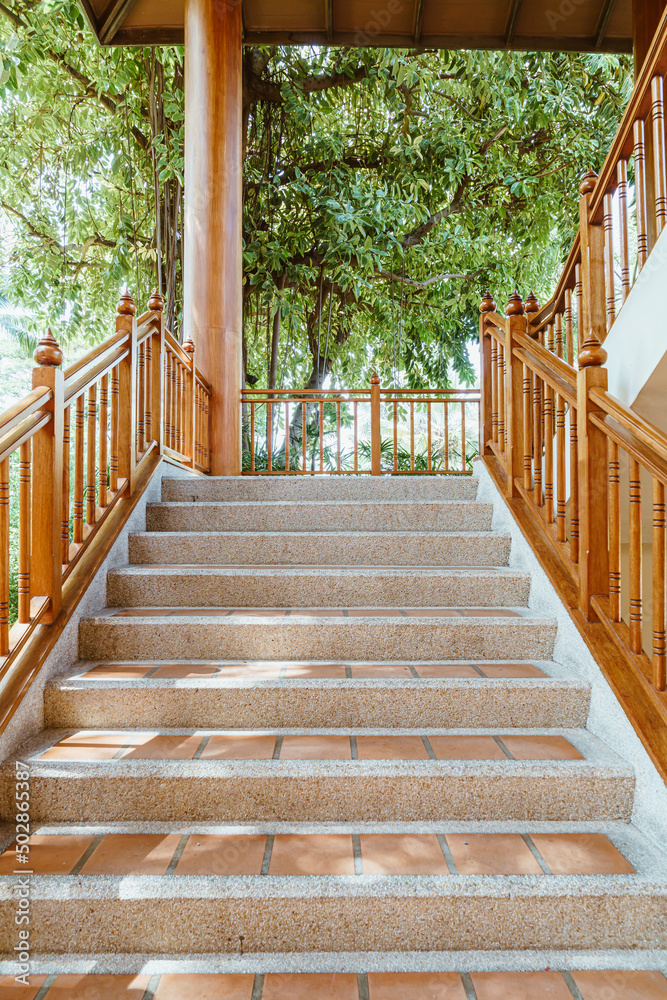 Fototapeta premium stair step with wood banister