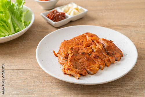 grilled pork marinated Kochujang sauce in Korean style with vegetable and kimchi