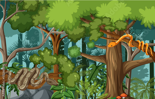 Beautiful snakes in the forest scene