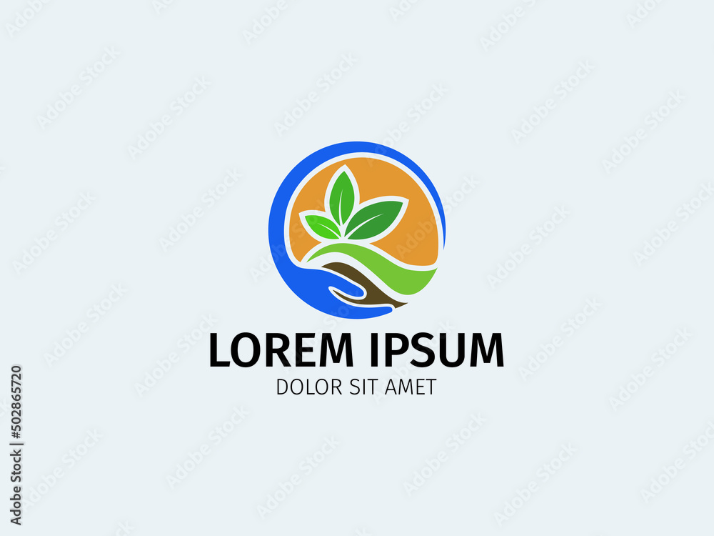 Logo plantantion with hand and leaf vector