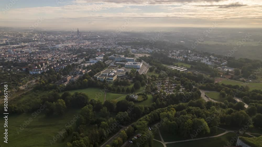 Kuhberg, Weststadt and inner city of Ulm on sunny and cloudy morning time lapse Kuhberg, Weststadt and inner city of Ulm on sunny and cloudy morning time lapse
