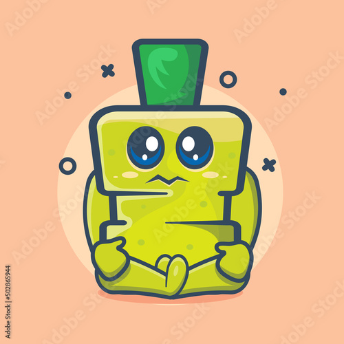 cute dental mouthwash bottle character mascot with sad expression isolated cartoon in flat style design
