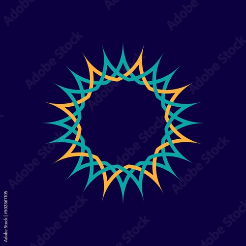 Beautiful single abstract star pattern isolated on dark purple background. Stock vectors, ornament templates, decorative, icons, logos, mandalas, starfloakes, ribbons, etc.