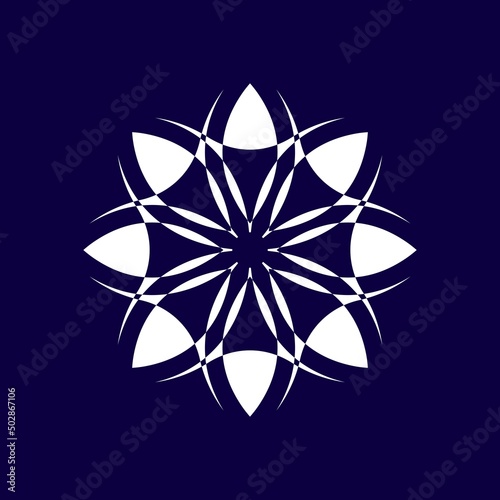 Beautiful single abstract flower pattern isolated on dark purple background. Stock vectors, ornament templates, decorative, icons, logos, mandalas, starfloakes, ribbons, etc.