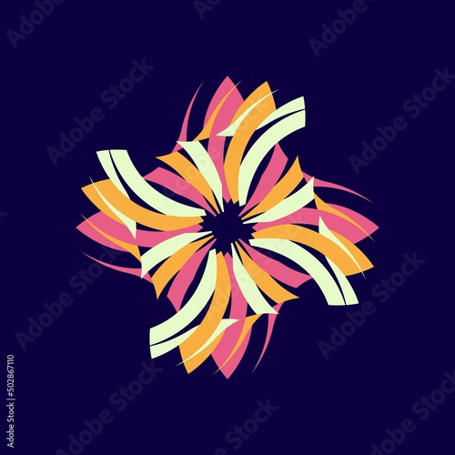 Beautiful single Abstract pattern isolated on dark purple background. Stock Vector, Ornament Template, decorative, icon, logo, mandala, starfloake, ribbon, etc.