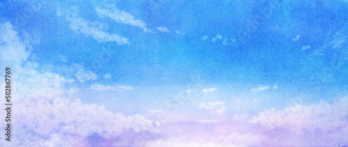 水彩で描いた朝焼けの空の風景イラスト 