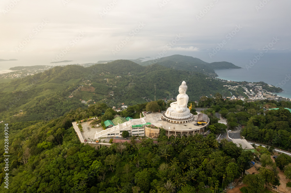 Big buddha Phuket Aerial view Cloudy Morning Thailand