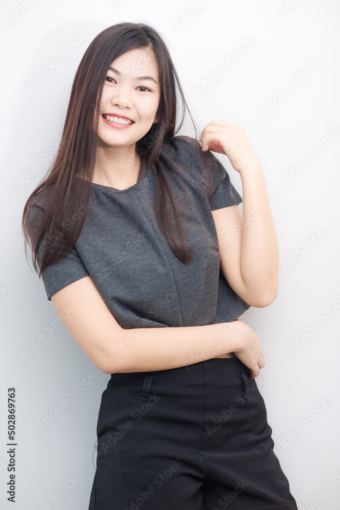 Beautiful asian long hair women standing on white background Beautiful asian long hair women standing on white background