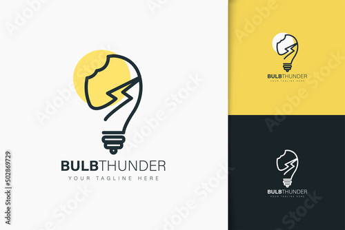 Bulb thunder logo design linear style