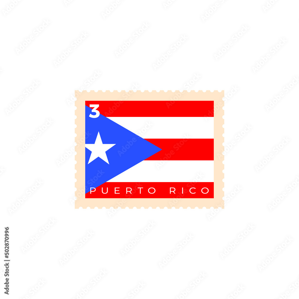 Puerto Rico postage stamp. Puerto Rico National Flag Postage Stamp. Stamp with official country flag pattern and countries name vector illustration