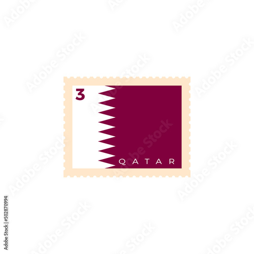 Qatar postage stamp. Qatar National Flag Postage Stamp. Stamp with official country flag pattern and countries name vector illustration