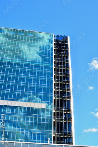 Elements of the facade of an office building on a summer day 