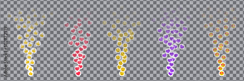 Likes flying up for stories and live streams. Colorful like and thumb icons for social media ui. Vector illlustration isolated in transparent background