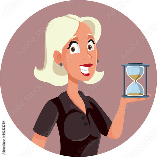 Happy Woman Holding an Hourglass Vector Cartoon Illustration