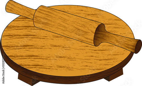 Wooden Rolling Board and Pin for Kitchen Vector Illustration