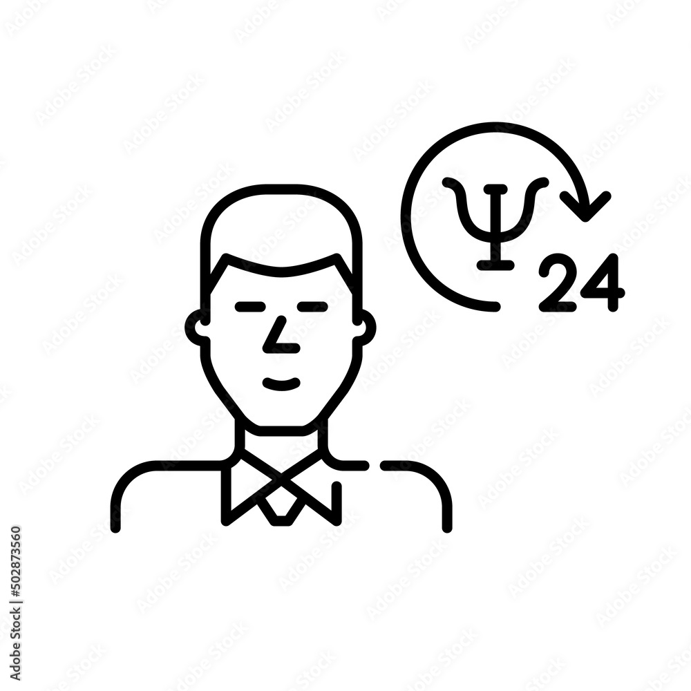 24 hour online psychotherapy help and support. Pixel perfect, editable stroke line art icon