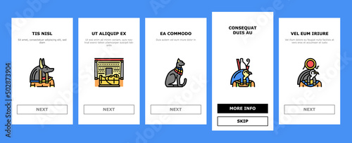 Egypt Country Monument Excursion Onboarding Mobile App Page Screen Vector. Egypt Pyramid And Sphinx Antique Construction, Pharaoh Egyptian God, Hieroglyph Desert, Abu Simbel Giza City Illustrations