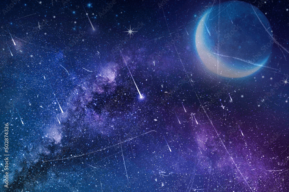 Obraz premium 流れ星、宇宙空間のイメージ｜絵画風