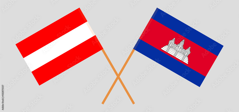 Crossed flags of Austria and Cambodia. Official colors. Correct proportion