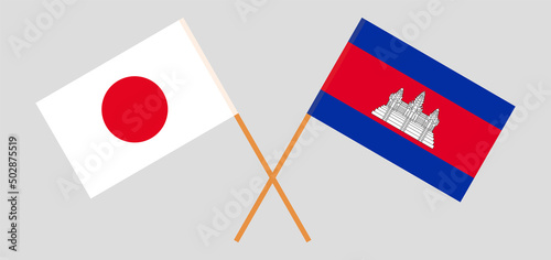 Crossed flags of Japan and Cambodia. Official colors. Correct proportion