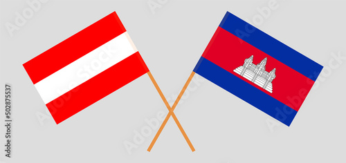 Crossed flags of Austria and Cambodia. Official colors. Correct proportion