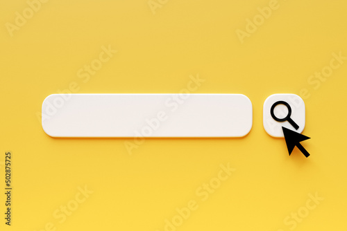 3D illustration, Search bar design element on a yellow background. Search bar for website and user interface, mobile applications.