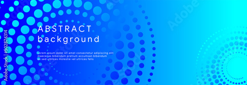 Abstract blue minimal background with halftone circle frame vector business long banner template