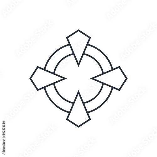 Sharp objects on the background of a circle. Collar with spikes. A tool of strict control and limitation. Vector linear icon isolated on white background.