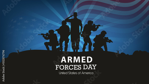 Armed forces day in United States of America and  Waving United States Flag. Celebrated in the United States to honor the services of all forces for the country vector  design. photo