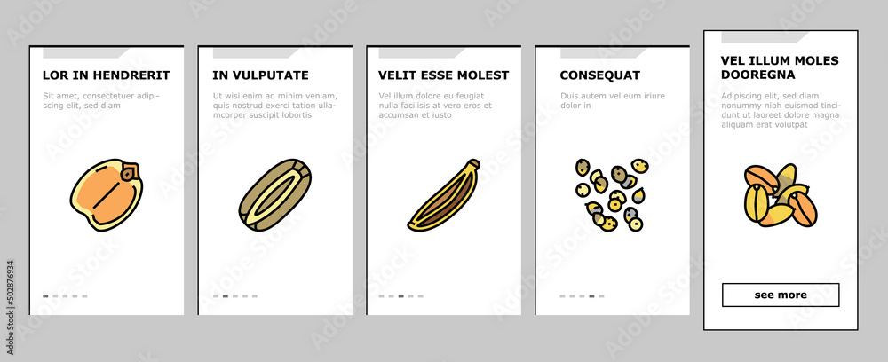 Seed Plant Agriculture Culture Onboarding Mobile App Page Screen Vector. Amaranth And Sunflower, Sesame Flax, Chia And Mustard Agricultural Seed. Vegetable Fruit Growing Vitamin Product Illustrations