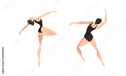 Female Ballet Dancer Dancing in Black Leotard Vector Set © topvectors
