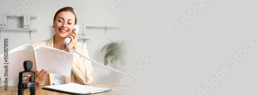 Female notary public talkin...