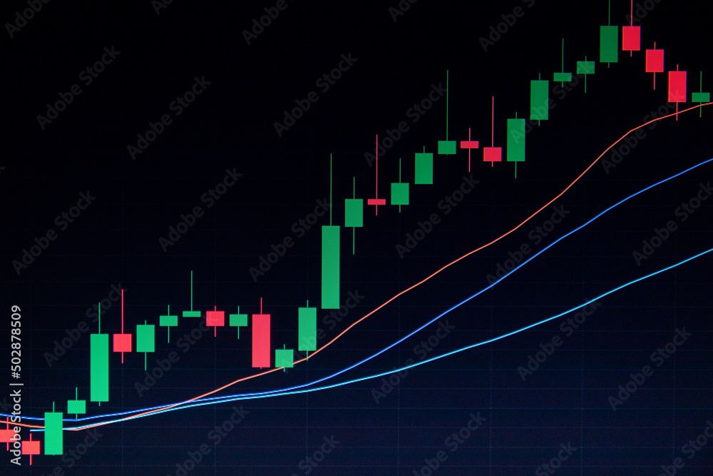 Cryptocurrency candlestick indicators chart closeup. Stock Illustration Adobe Stock