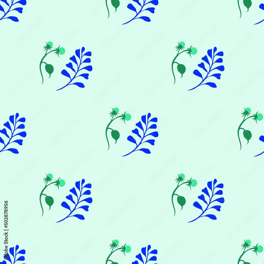 Blue leaves and green fruits isolated on light color is in Seamless pattern - vector illustration Blue leaves and green fruits isolated on light color is in Seamless pattern - vector illustration
