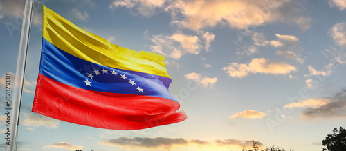 Venezuela national flag cloth fabric waving on the sky - Image