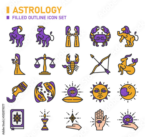 Astrology filled outline icon set. Zodiac icon set.