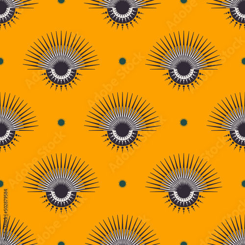 Vector colorful yellow ethnic tribal abstract shape seamless pattern background. Use for fabric, textile, interior decoration elements, wrapping.