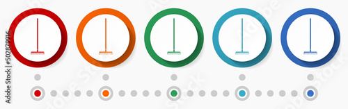 Rake, raking concept vector icon set, infographic template, flat design colorful web buttons in 5 color options