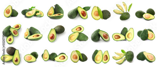 Set of fresh avocado isolated on white