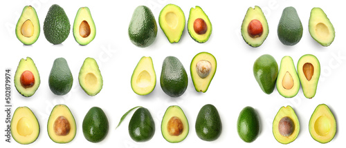 Wallpaper Mural Set of fresh avocado isolated on white Torontodigital.ca