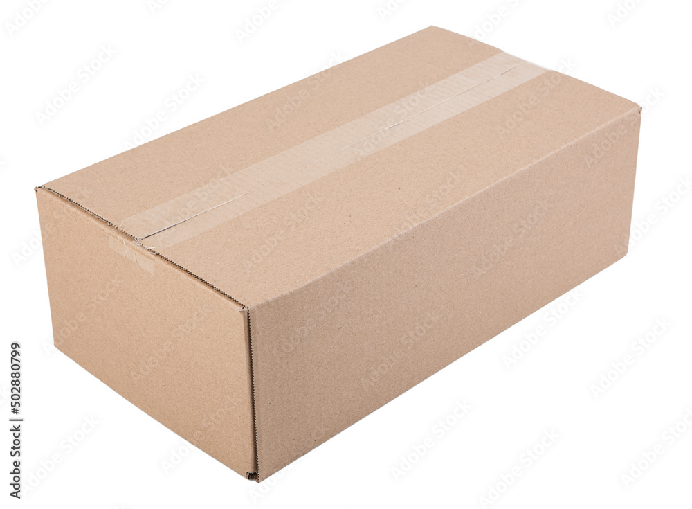 Corrugated cardboard box, object isolated on a white background.