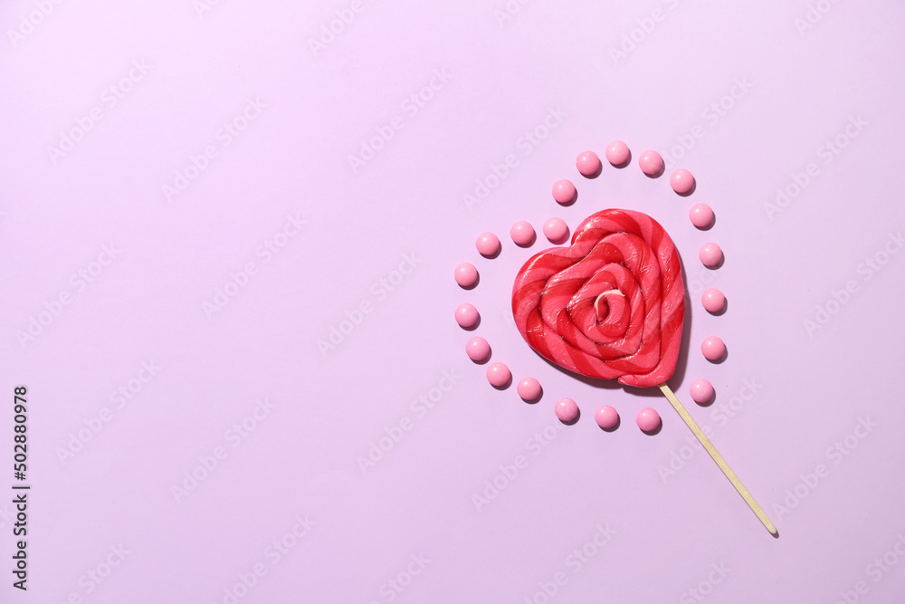 custom made wallpaper toronto digitalLollipop in shape of heart and candies on color background