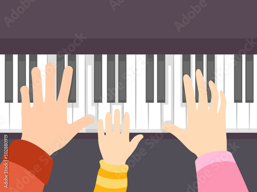 Hands Piano Keyboard Family Illustration
