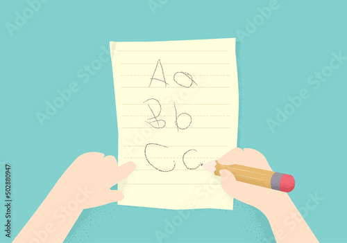 Kid Hands Pencil Paper Write Illustration