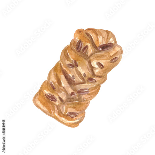 Watercolor maple pecan. Painted pastries. High quality photo