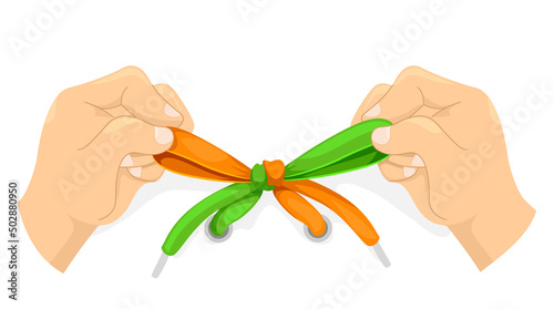 Kid Hands Tying Practice Two Colors Illustration