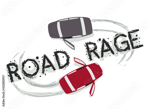 Road Rage Cars Open Doors Lettering Illustration