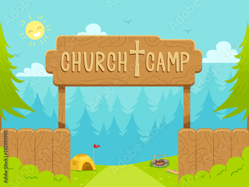 Church Camp Entrance Sign Text Illustration