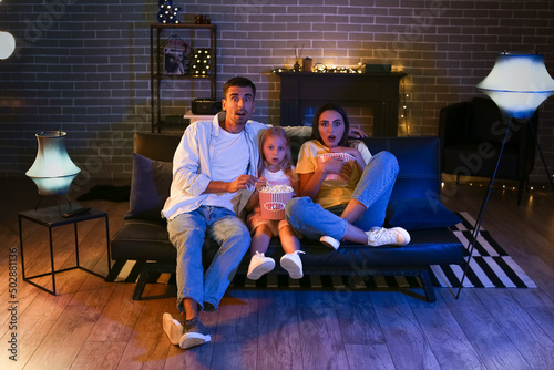 Shocked family with popcorn...