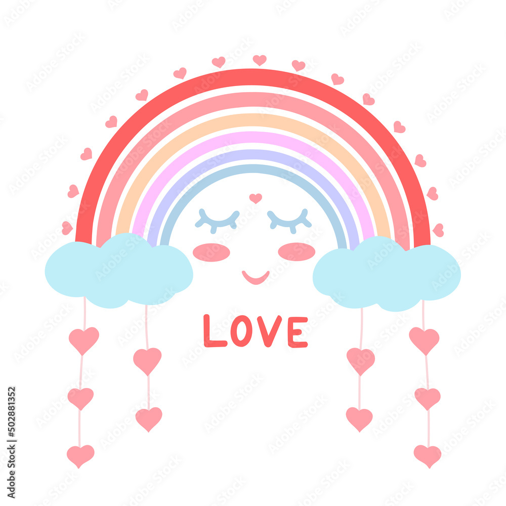 Rainbow and love, hearts. Vector Illustration for printing, backgrounds, covers, packaging, greeting cards, posters, stickers, textile and seasonal design. Isolated on white background Rainbow and love, hearts. Vector Illustration for printing, backgrounds, covers, packaging, greeting cards, posters, stickers, textile and seasonal design. Isolated on white background